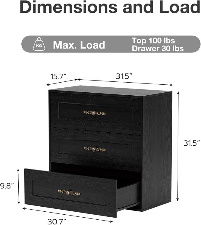 Wooden Dresser with 3 Large Drawers, Modular Media Console Storage Chest of - Image 2