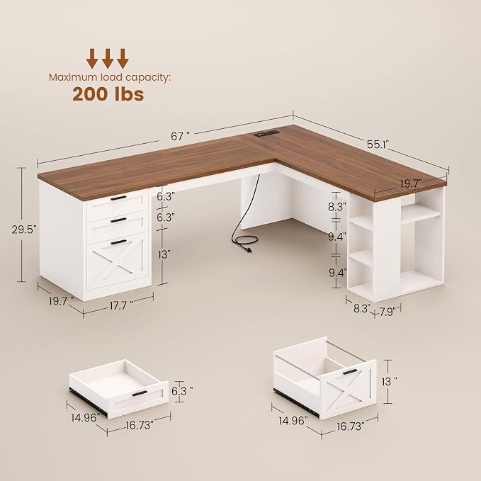 SEDETA Farmhouse 67" L Shaped Desk - Image 2