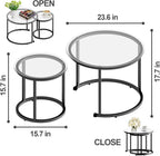 aboxoo Black Nesting Coffee Glass Table Set of 2, Metal Freme Side End Tables - Image 3