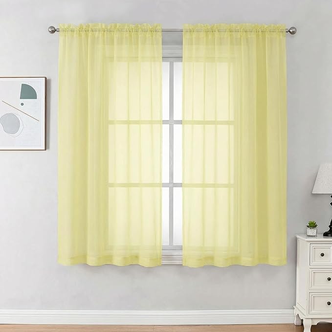 Sheer Curtains 63 inch Length 2 Panels Set by OVZME