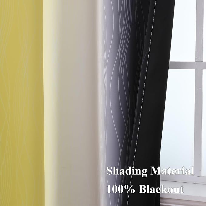 Black and Yellow Ombre Blackout Curtains 108 Inches Long | Room Darkening - Image 5