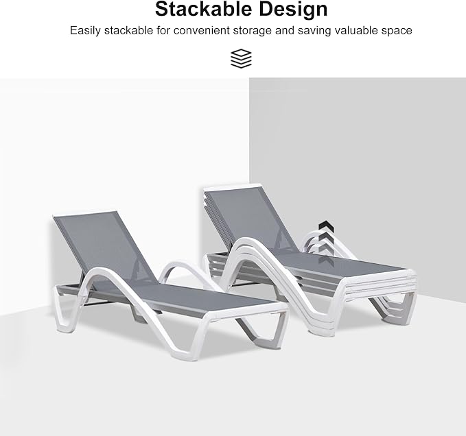 PURPLE LEAF Patio Chaise Lounge Chair Outdoor Plastic Textilene Sun Bathing - Image 5