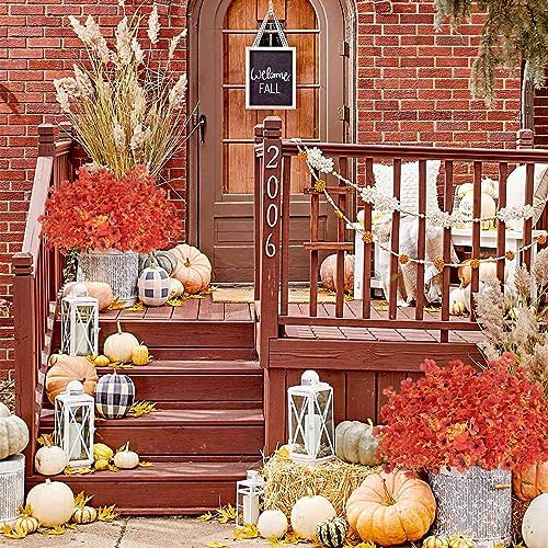 24 Bundles Artificial Fall Flowers Outdoor UV Resistant Fake Mums Bulk Outdoor Faux Mums Plants Plastic Flower Decorations for Home Garden Porch Hanging Planter Vase Autumn Decor Outside, Orange - Image 5