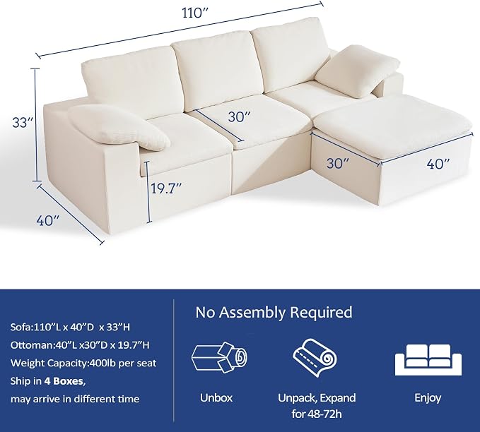 ANONER 110" Cloud Sectional Couches - Image 2