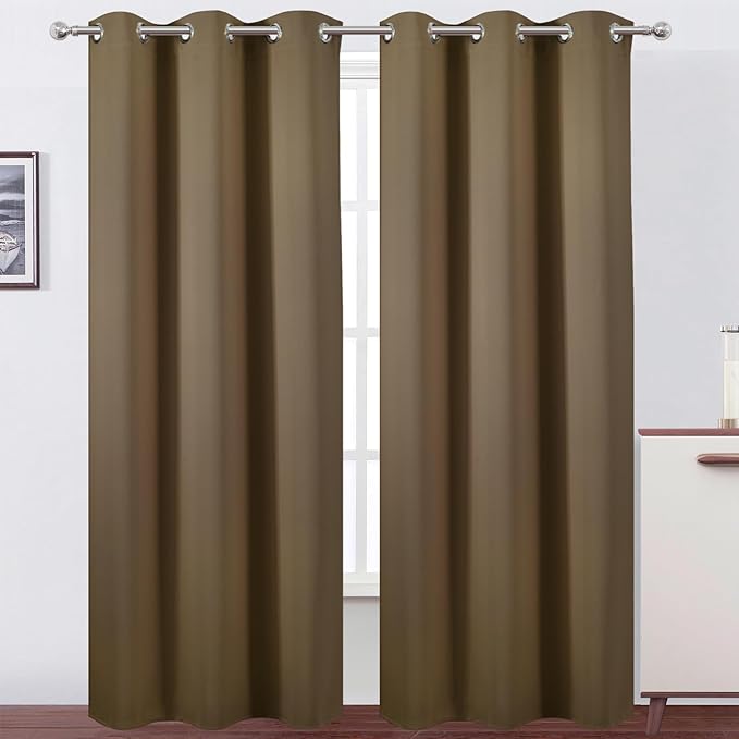 Brown Thermal Blackout Curtains/42 x 95 Inch/Set of 2 Panels Room Darkening by Lemomo
