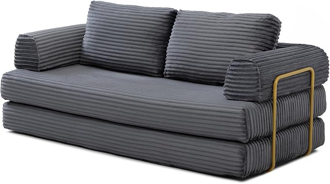HANXIN 80 Inch Convertible Sleeper Sofa Bed, High Back Plush Corduroy Folding - Image 7