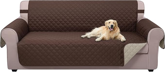 U-NICE HOME 4 Seater Sofa Cover 91''Large Couch Cover, Coffee/Beige | Washable by U-NICEHOME