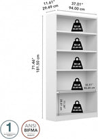 Bush Home Tall 5 Shelf Bookcase, 5 Tier Bookshelf Storage Cabinet - Image 3