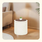 PINPLUS Ottoman with Stroage Round Boucle Ottoman and Tray Sherpa Removable - Image 2