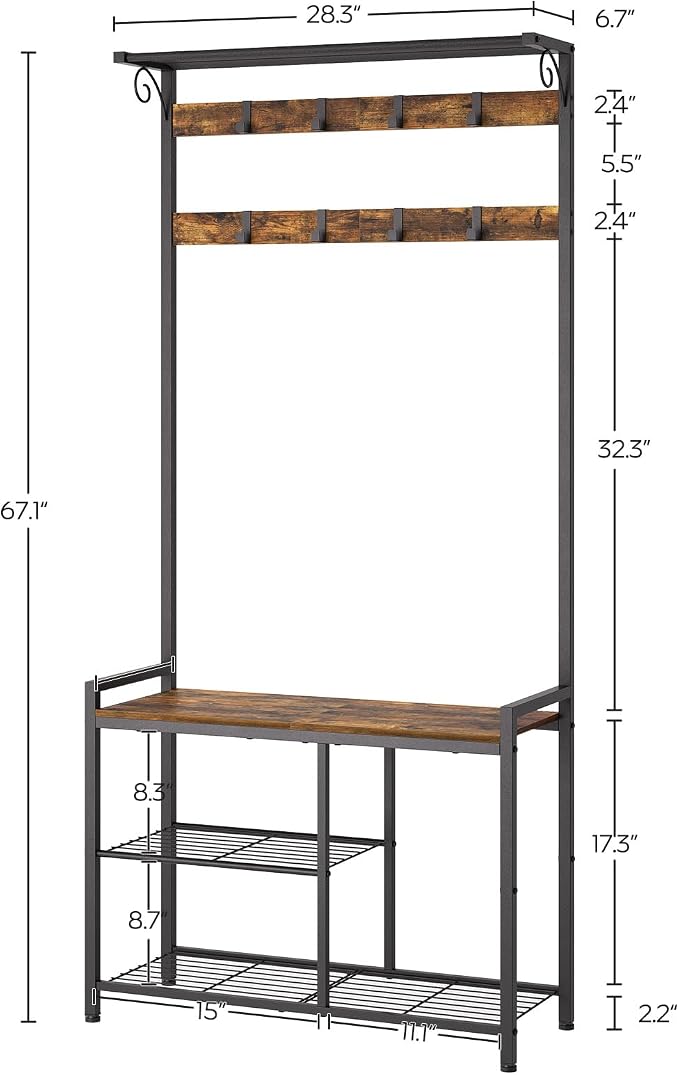 YATINEY Coat Rack Shoe Bench, 4-in-1 Hall Tree - Image 6