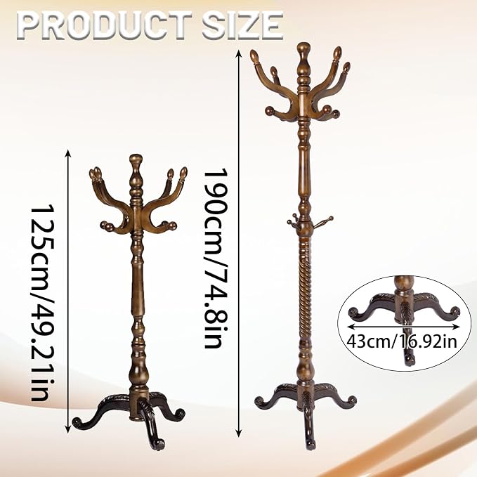74" Wooden Coat Rack Stand, Coat Racks Freestanding - Image 6