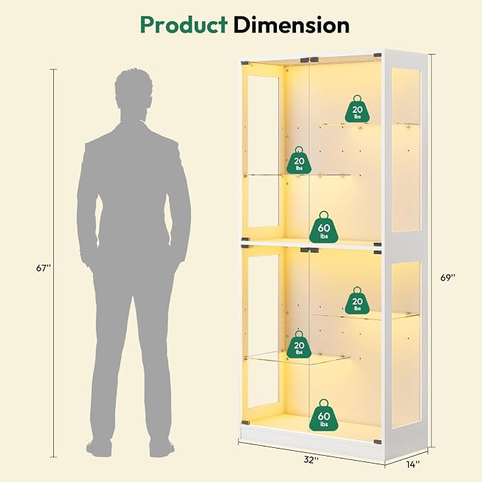 Lamtor 69-inch Glass Display Cabinet – Curio Cabinet - Image 2