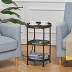 Dulcii Round Side Table with Charging Station, End Table with 3 Shelves - Image 4