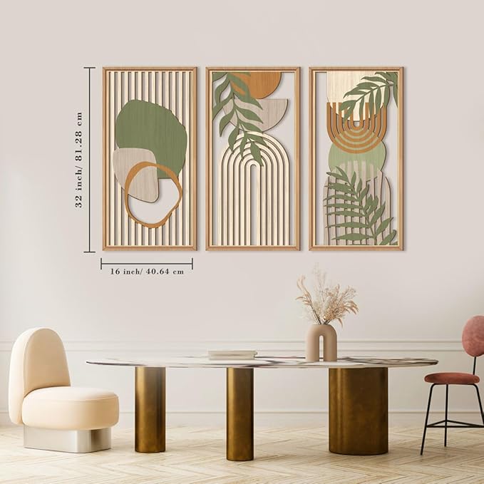 IARTTOP Large Boho Mid-century Modern Wood Wall Art 16x32 Inch Framed Green - Image 5