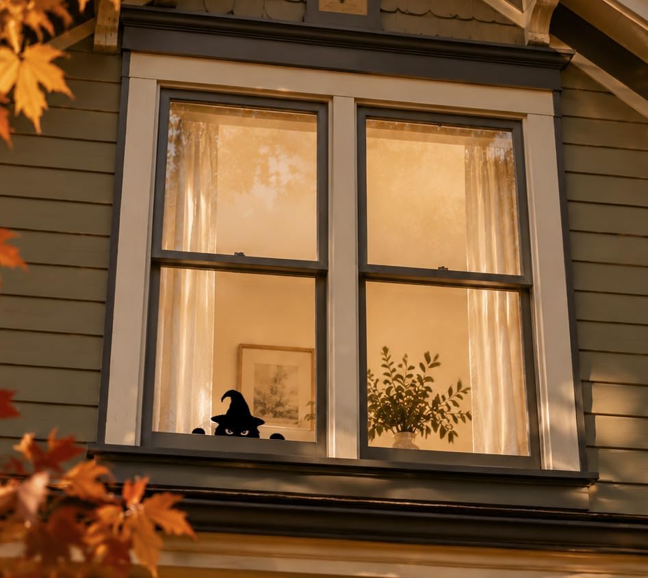Home Decor Wooden Peeking Black Cat with Witch Hat Signs Window Decorations - Image 2