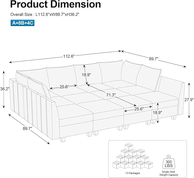 Belffin Oversized Modular Sectional Couch Sleeper Sofa - Image 2