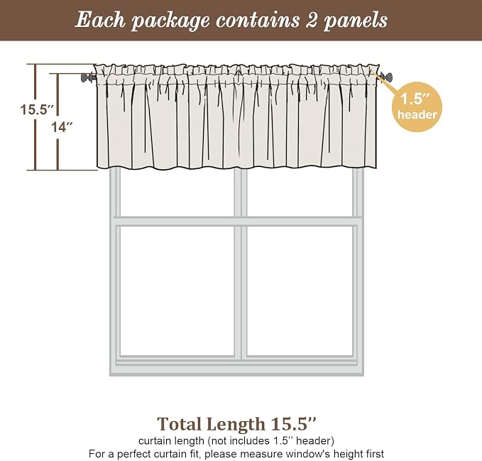 Chyhomenyc Sheer Valances for Windows 2 Pieces, 42Wx14L Inches Brown Small - Image 3