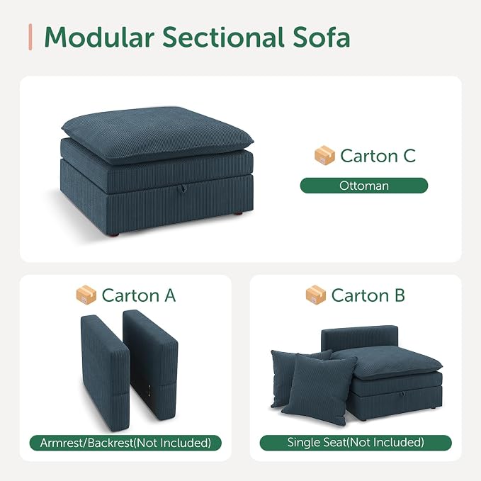 HONBAY Corduroy Ottoman, 31.5 Inch Square Ottoman Bench - Image 5