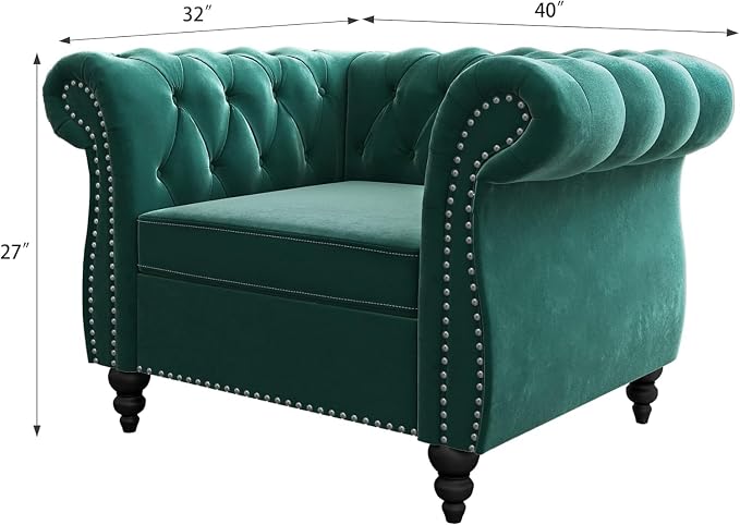 Living Room Chair, Modern Velvet Chesterfield Sofa Chair, Mid Century Single - Image 2