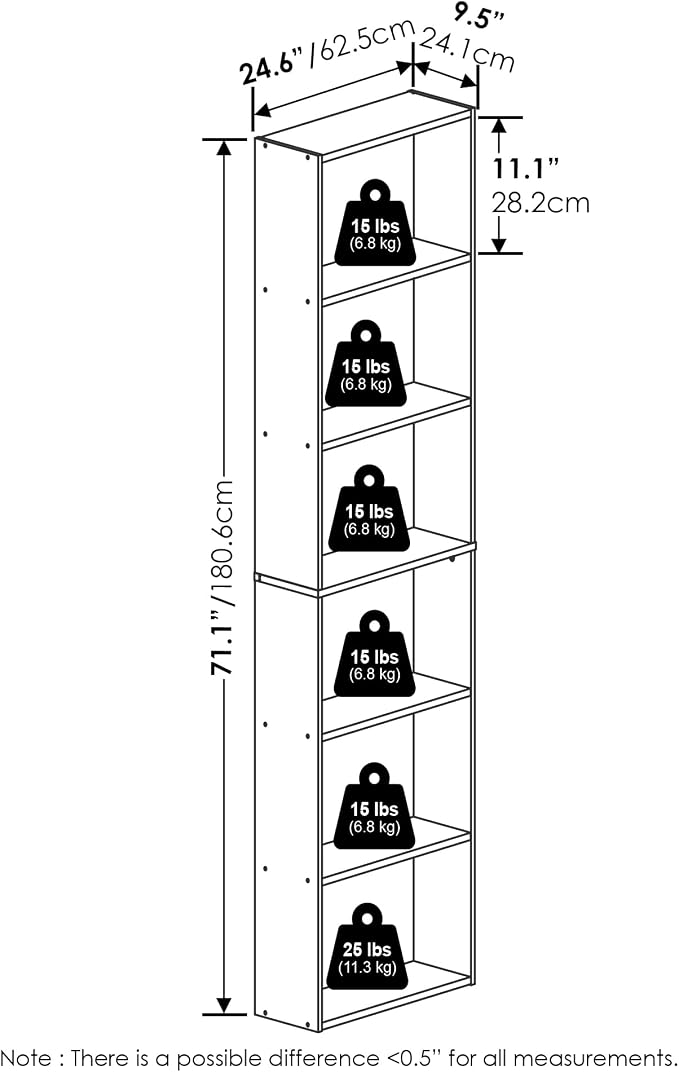 Furinno Jaya Simply Home Free Standing 6-Tier Open Storage Bookcase - Image 7
