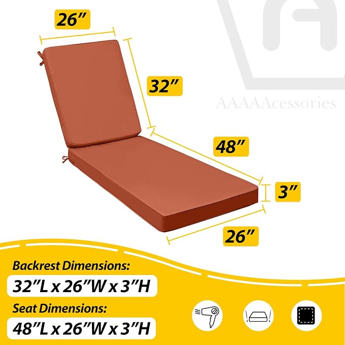 AAAAAcessories Outdoor Chaise Lounge Cushions, Waterproof Patio Furniture - Image 5