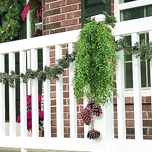 Artificial Hanging Vine, Weeping Willow Plastic Plants Greenery Leaves Fake Plant Faux Ivy Garland UV Resistant for Indoor Outdoor Garden Door Wall Baskets Wedding Party Table Decor Decoration - 6 Pcs - Image 6