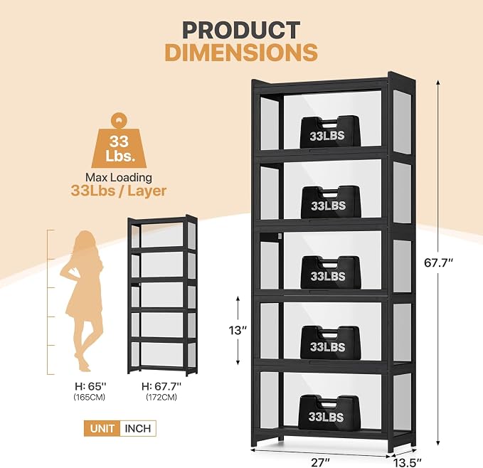 Magshion Display Cabinet with Acrylic Doors, 5-Tier Curio Cabinet - Image 2