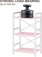 Homeiju Pink Bookshelf, 3 Tier Industrial Bookcase, Metal Small Bookcase - Image 7