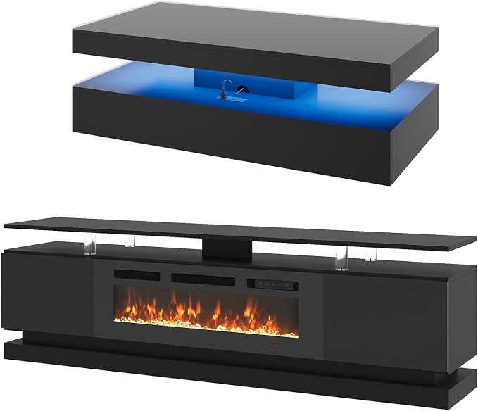Modern Table Set Includes 70" Fireplace TV Stand & 47" Coffee Table - Image 4