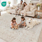 Area Rugs 9x12 Living Room: Bedroom Washable Carpet Warm Beige | Vintage Boho - Image 7