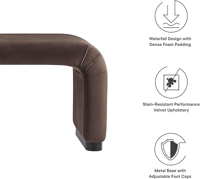 Modway EEI-6734-BLK-CHB Koda Performance Velvet Waterfall Long Bench - Image 8
