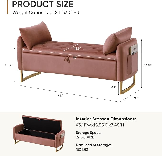 48" End of Bed Bench, Modern Storage Benches - Image 2
