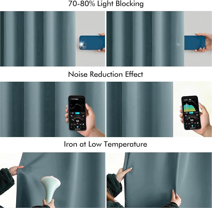 MIULEE Greyish Blue Back Tab Blackout Curtains 52x96 Inch Long 2 Panels Set | - Image 5