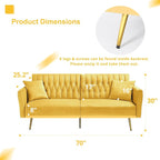 70” Velvet Futon Sofa Bed w/Adjustable Armrests & 2 Pillows, Convertible Futon - Image 3