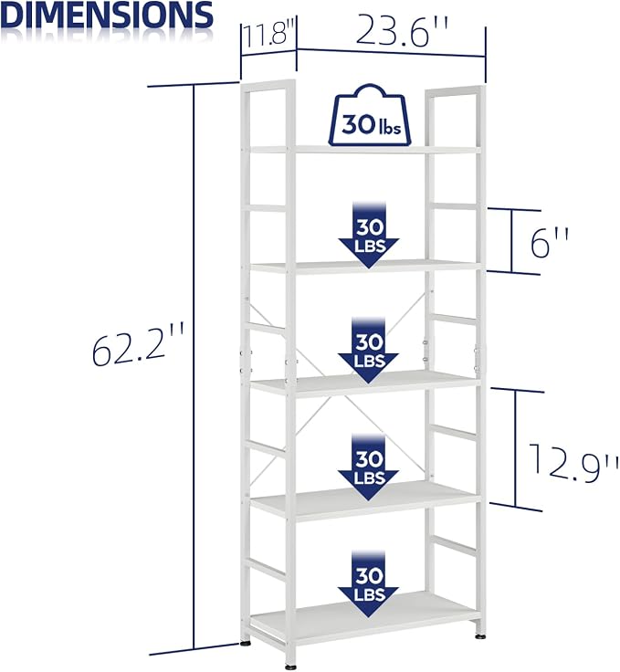 NUMENN 5 Tier Bookshelf, Tall Bookcase Shelf Storage Organizer, Modern Book - Image 3