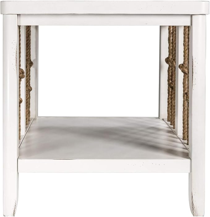 Pemberly Row Coastal Wood End Table, Knotted Rope End Panels, Planked Top - Image 3