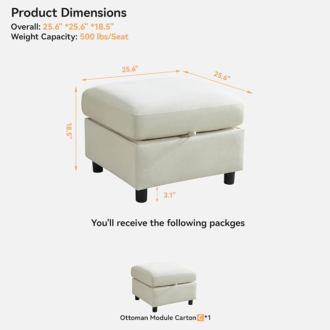 WUTUTUEE 25" Square Storage Ottoman - Image 2