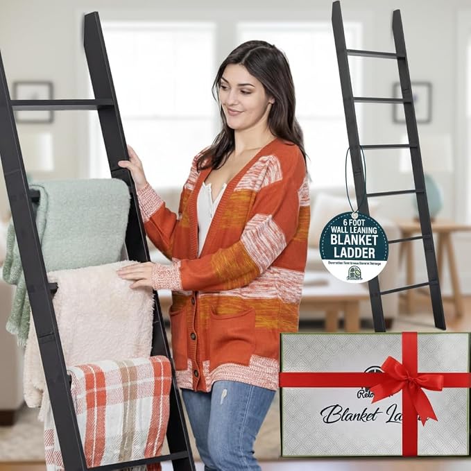 Blanket Ladder for The Living Room and Bedroom, 5ft 8 inch, 6-Tier Wall Leaning - Image 3