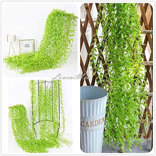 Artificial Vines, 10 Pack Hanging Ivy Fake Weeping Willow Greenery Leaves Plastic Plants Faux Garland Vine UV Resistant for Indoor Outdoor Garden Door Wall Baskets Wedding Party Decoration - Green - Image 6