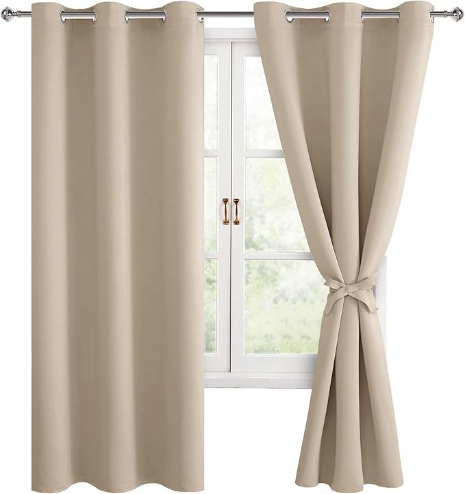 Blackout Curtains for Bedroom, 38 x 63 Inches Length Taupe 2 Panels | Thermal by Hiasan
