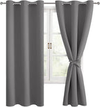 Blackout Curtains for Bedroom, Light Grey, 38 x 72 Inch, 2 Panels | Light by Hiasan