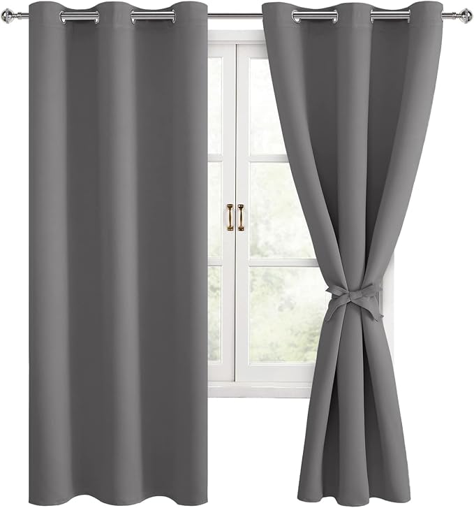 Blackout Curtains for Bedroom, Light Grey, 38 x 72 Inch, 2 Panels | Light by Hiasan