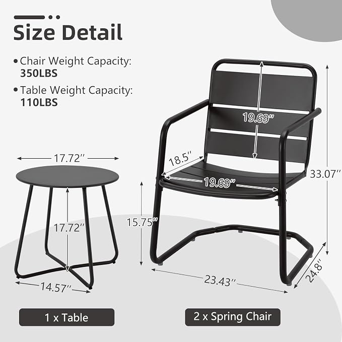MELLCOM 3 Piece Patio Set, Small Patio Furniture Set - Image 2