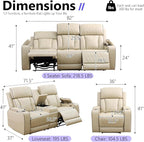 Power Recliner Sofa Couch with LED, Breathing Leather Reclining Couch, Living - Image 2