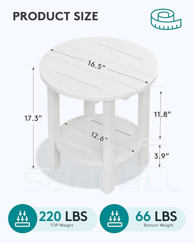 SERWALL Round Outdoor Side Table Set of 2, HDPE Small Adirondack Double End - Image 3