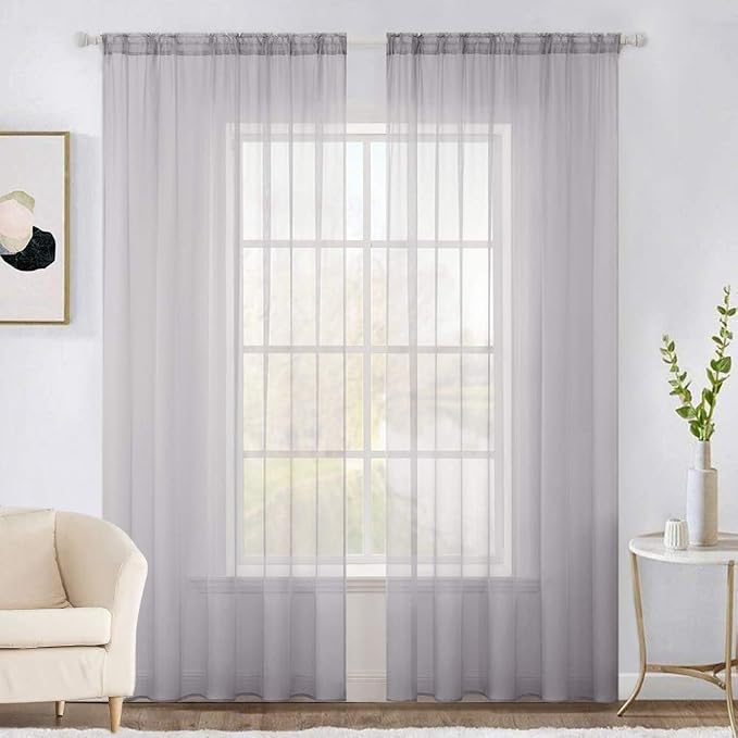 MIULEE 2 Panels Grey Sheer Curtains by MIULEE