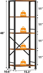Furologee 5 Tier Tall Bookshelf, Rustic Narrow Bookcase, Display Standing Shelf - Image 3
