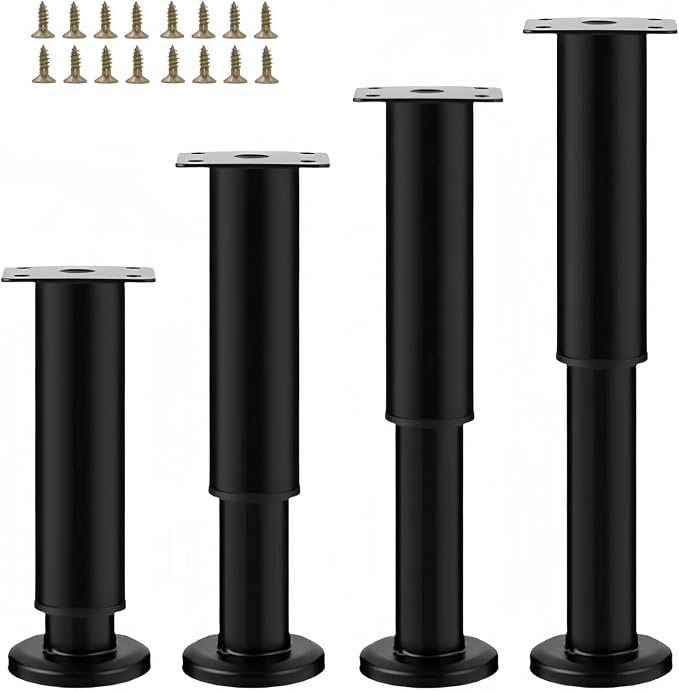 4PCS Adjustable 9.64-16.6 Inch Metal Furniture Legs Black Furniture Replacement by SWTOOL