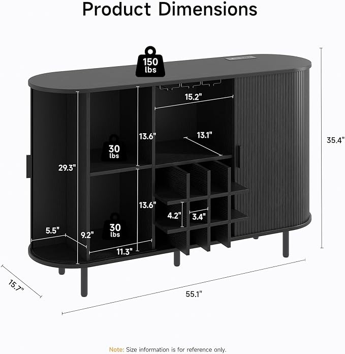 55 Inch Fluted Wine Bar Cabinet, Liquor Cabinet - Image 2