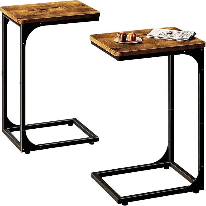 QEEIG C Shaped Side Table Set of 2 Living Room Sets Couch Tray Tables Small by QEEIG